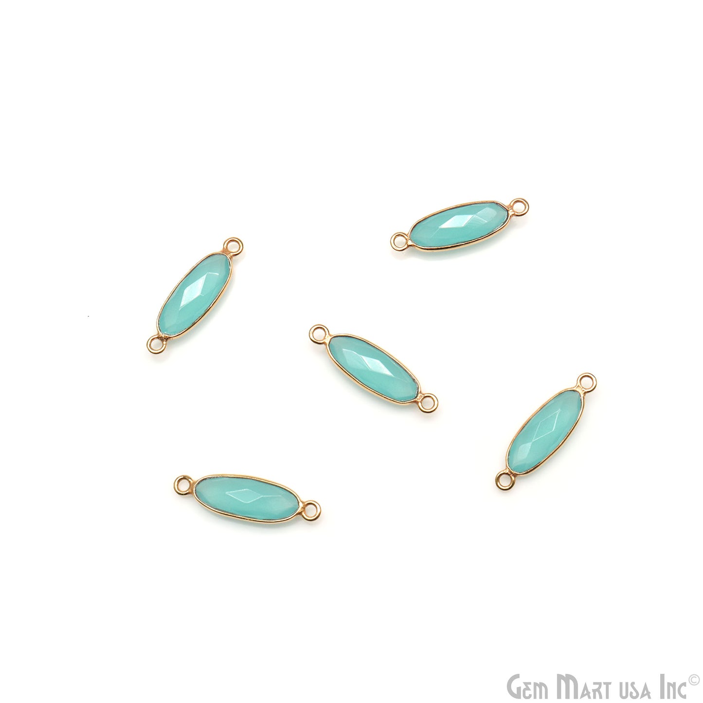 Faceted Oval 5x15mm Gold Plated Double Bail Gemstone Bezel Connector