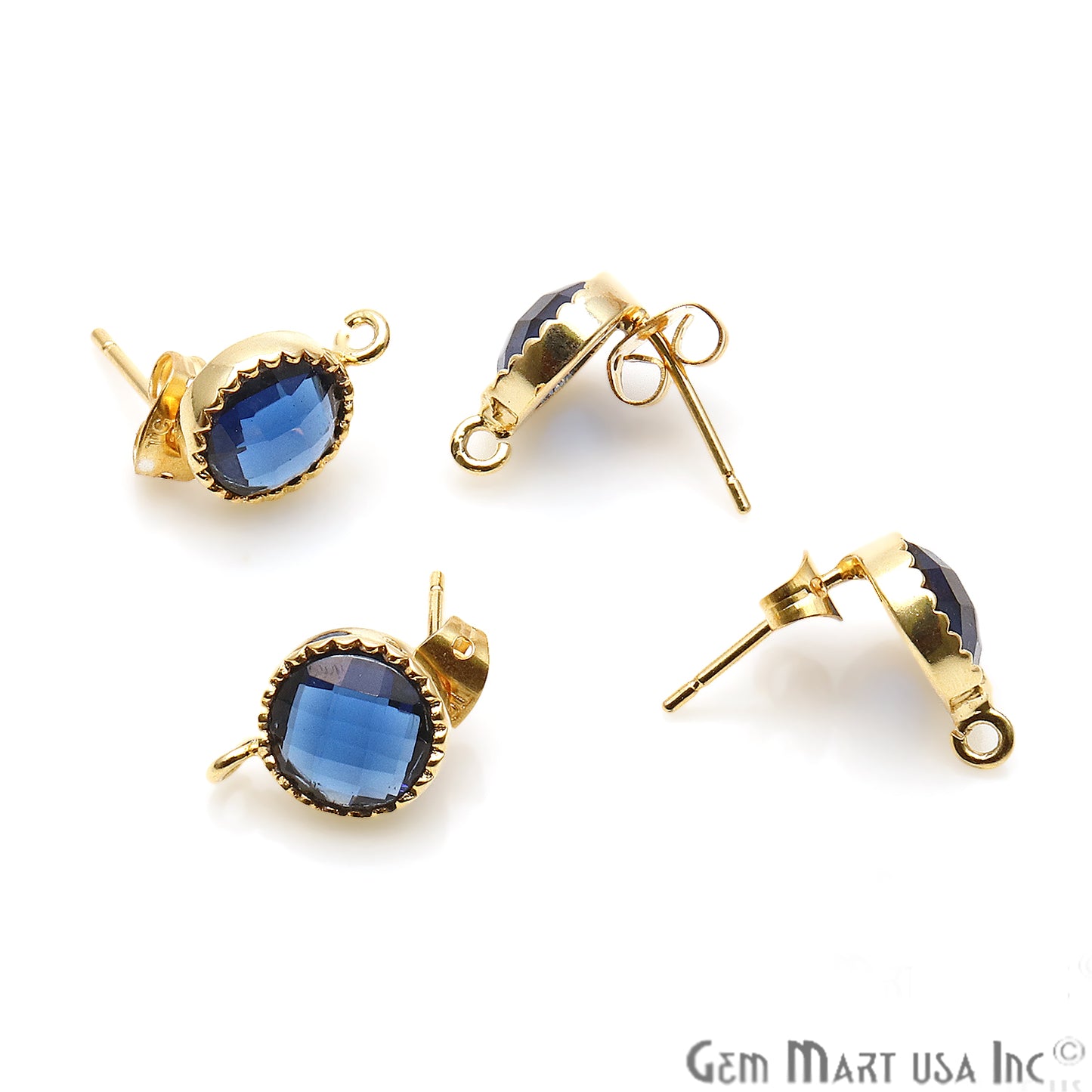 DIY Round 13x9mm Gold Bail Gemstone stud Earring (Pick Your Gemstone) - GemMartUSA