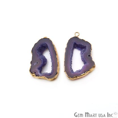 Agate Slice 12x35mm Organic Gold Electroplated Gemstone Earring Connector 1 Pair - GemMartUSA