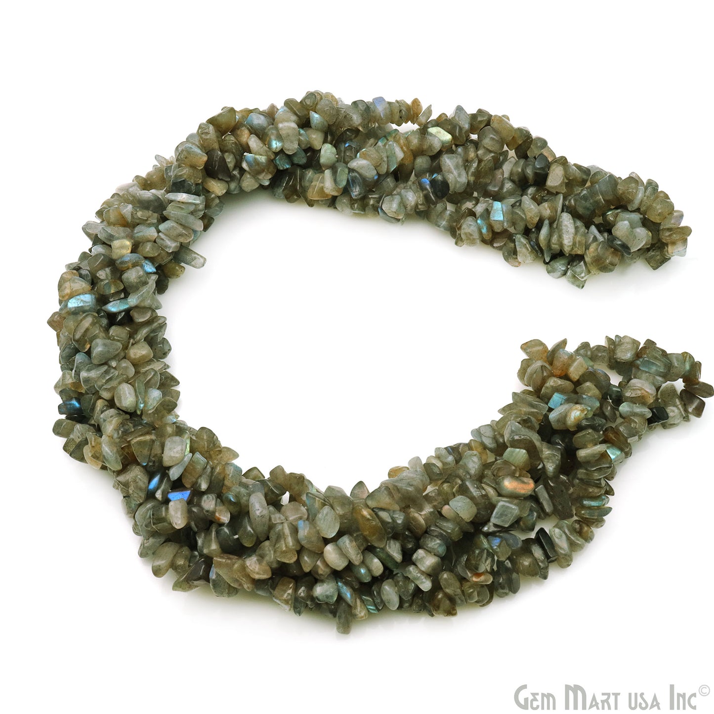 Labradorite Chip Beads, 34 Inch, Natural Chip Strands, Drilled Strung Nugget Beads, 7-10mm, Polished, GemMartUSA (CHLB-70004)