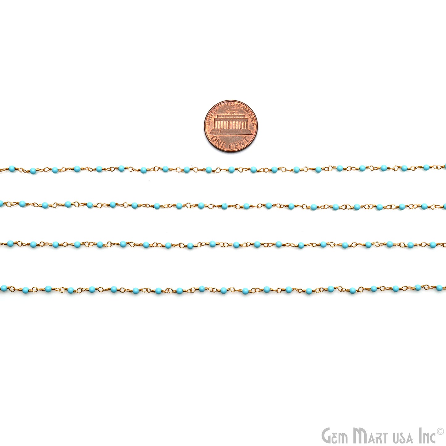 Turquoise Cabochon 2mm Gold Plated Beaded Wire Wrapped Rosary Chain