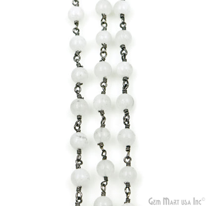 White Chalcedony Cabochon Beads 6mm Oxidized Gemstone Rosary Chain