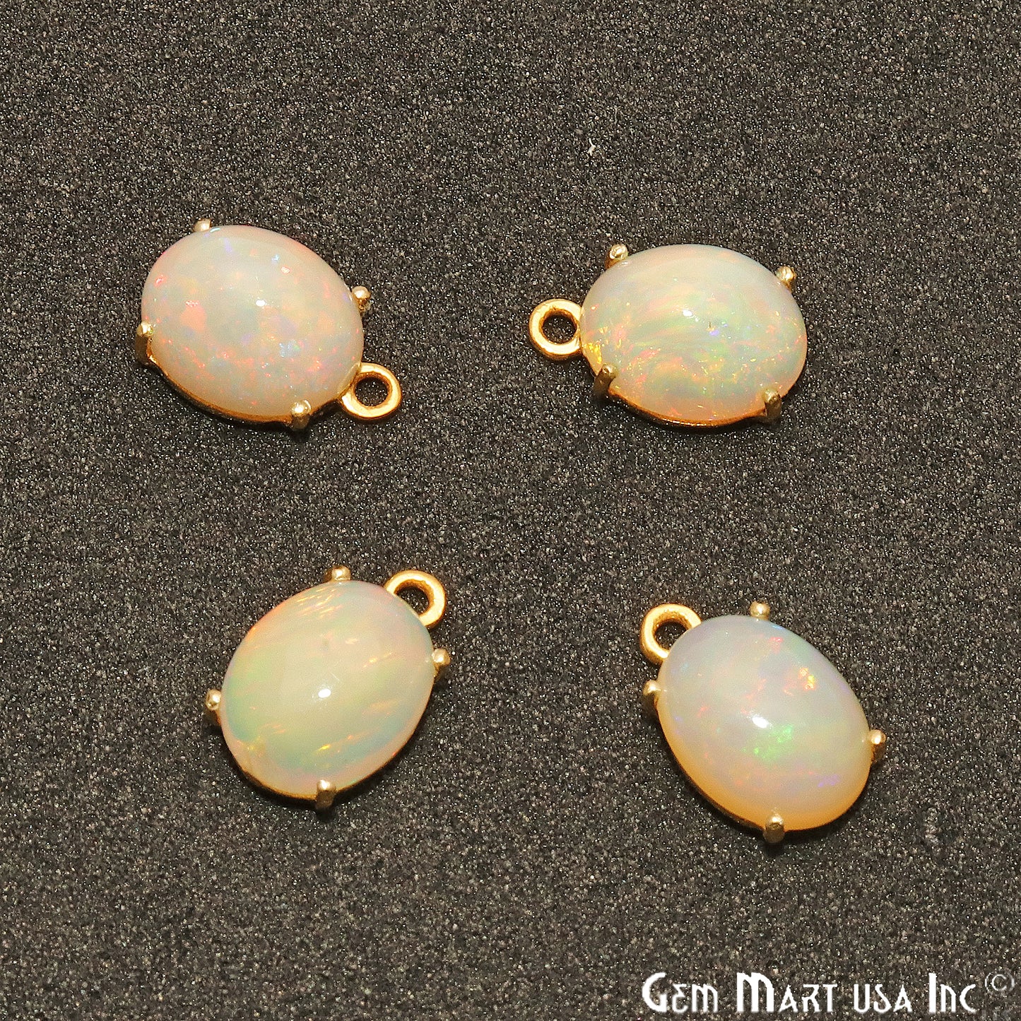 Opal Gemstone Oval 8x10mm Prong Setting Gold Plated Connector - GemmartUSA