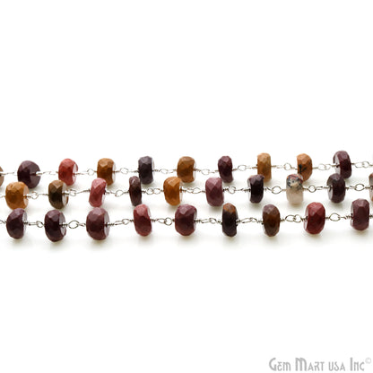 Mookaite Faceted Beads 6-7mm Silver Plated Wire Wrapped Rosary Chain