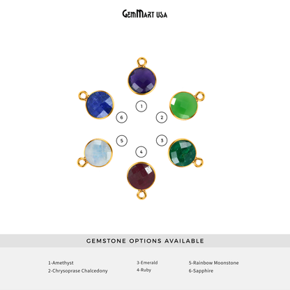 Round 14mm Single Bail Gold Bezel Gemstone Connector