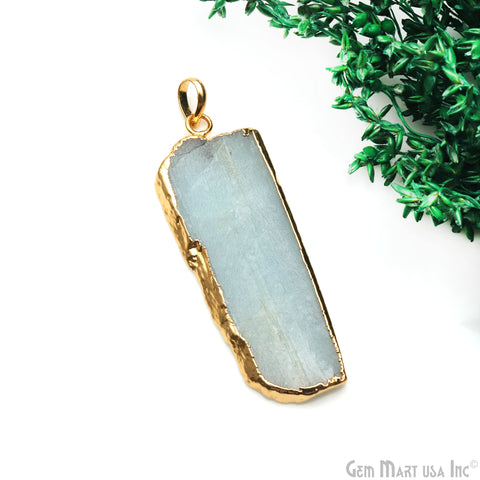 Aquamarine Free Form shape 53x20mm Gold Electroplated Gemstone Single Bail Pendant