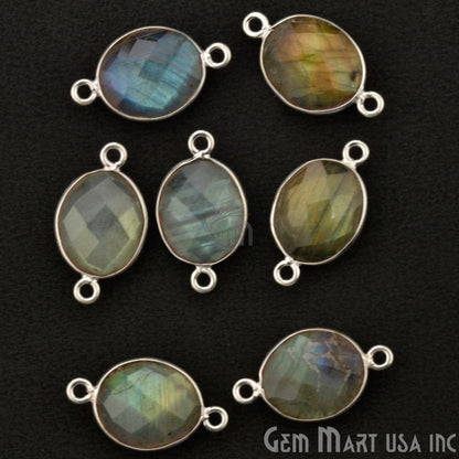 Oval 10x12mm Double Bail Silver Bezel Gemstone Connector