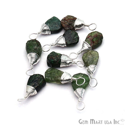 Green Garnet Silver Wire Wrapped 15x7mm Jewelry Making Drop Shape Connector - GemmartUSA