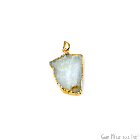 Aquamarine Free Form shape 37x25mm Gold Electroplated Gemstone Single Bail Pendant