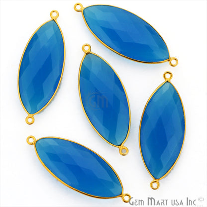 Marquise 15x39mm Double Bail Gold Bezel Gemstone Connector