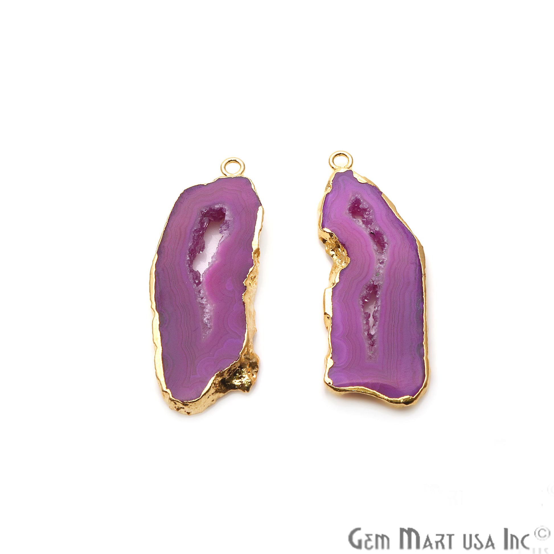 Agate Slice 15x44mm Organic Gold Electroplated Gemstone Earring Connector 1 Pair - GemMartUSA