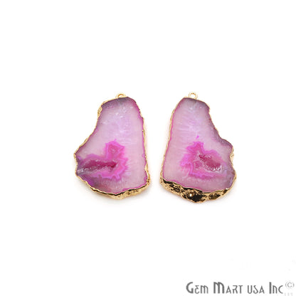 Agate Slice 44x26mm Organic Gold Electroplated Gemstone Earring Connector 1 Pair - GemMartUSA