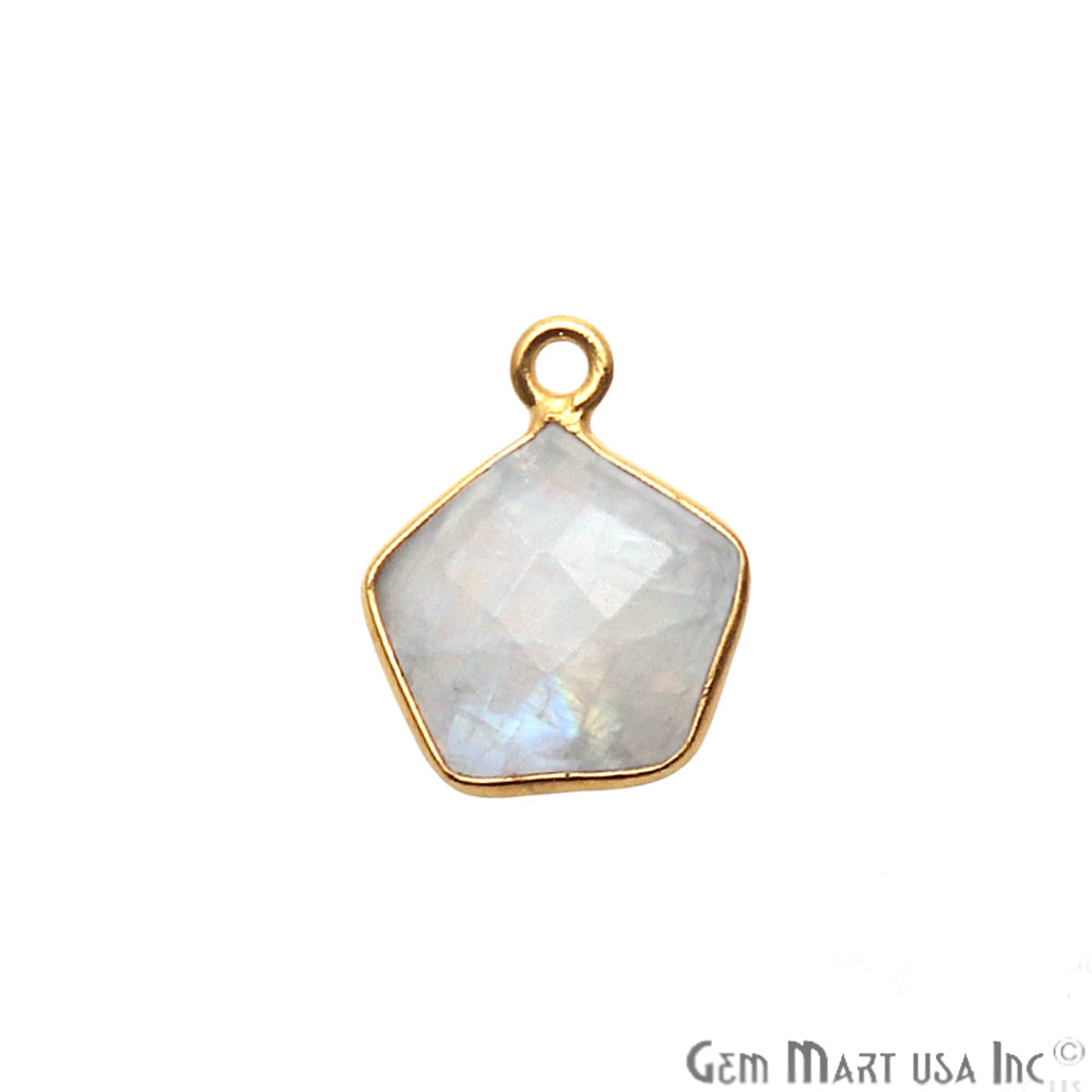 Rainbow Moonstone Pentagon Gold Plated Single Bail 14x11mm Gemstone Connector - GemMartUSA