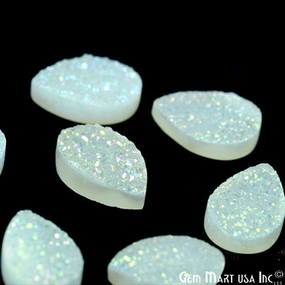 White Druzy 8x12mm Pears Titanium Coated Loose Druzy Cabochon - GemMartUSA