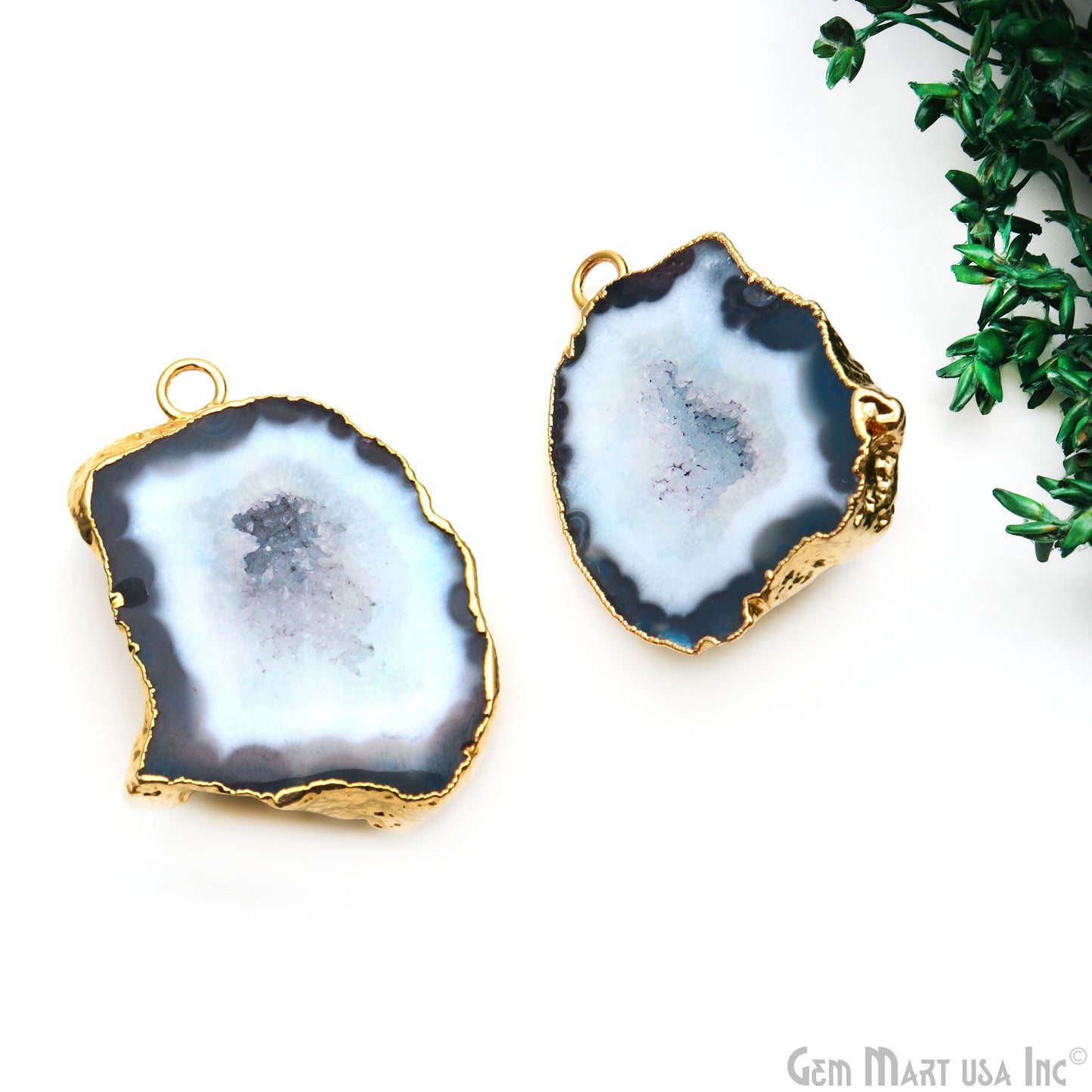 Geode Druzy 36x23mm Organic Gold Electroplated Single Bail Gemstone Earring Connector 1 Pair