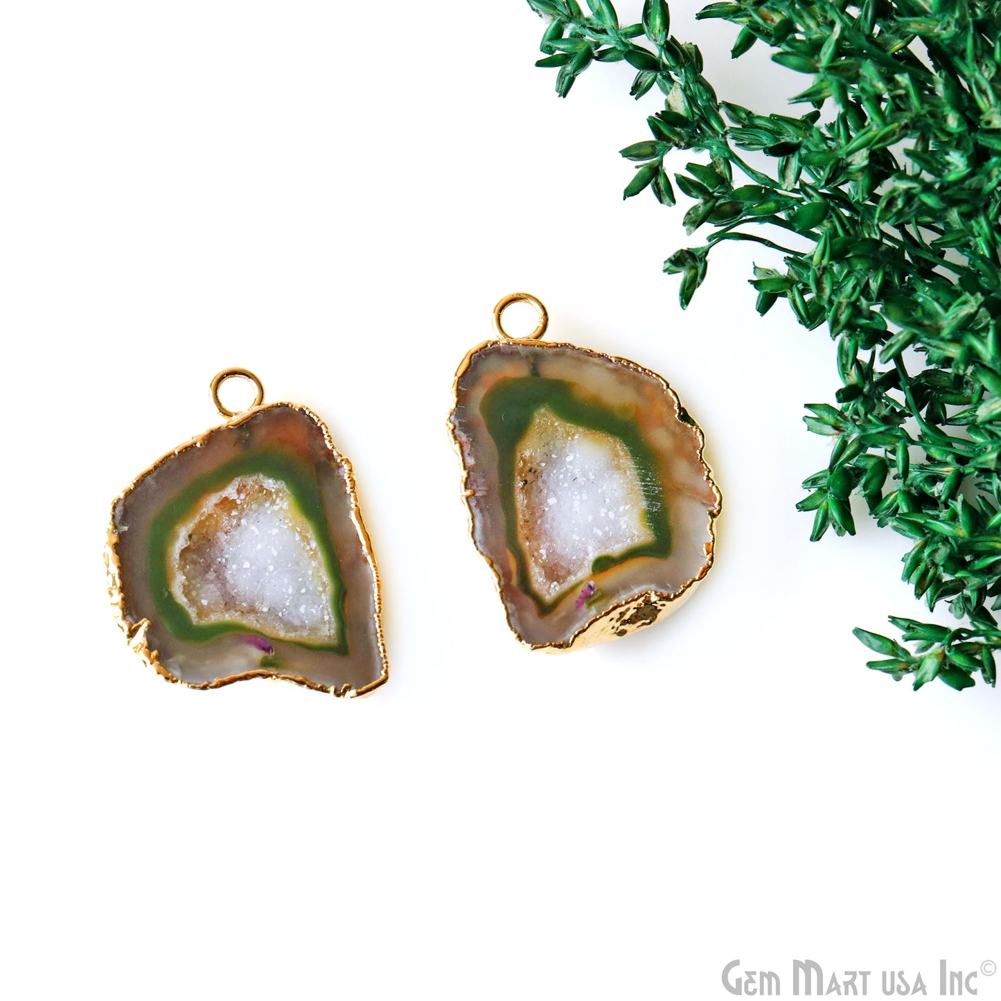 Geode Druzy 31x21mm Organic Gold Electroplated Single Bail Gemstone Earring Connector 1 Pair