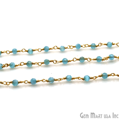 Blue Monalisa 3-3.5mm Beads Gold Wire Wrapped Rosary Chain - GemMartUSA