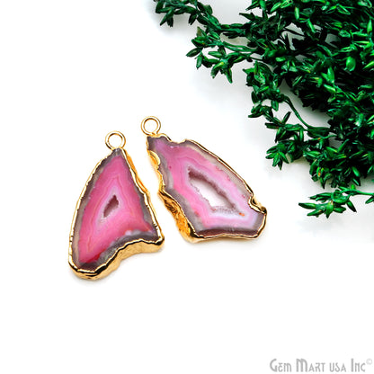 Agate Slice 35x27mm Organic Gold Electroplated Gemstone Earring Connector 1 Pair