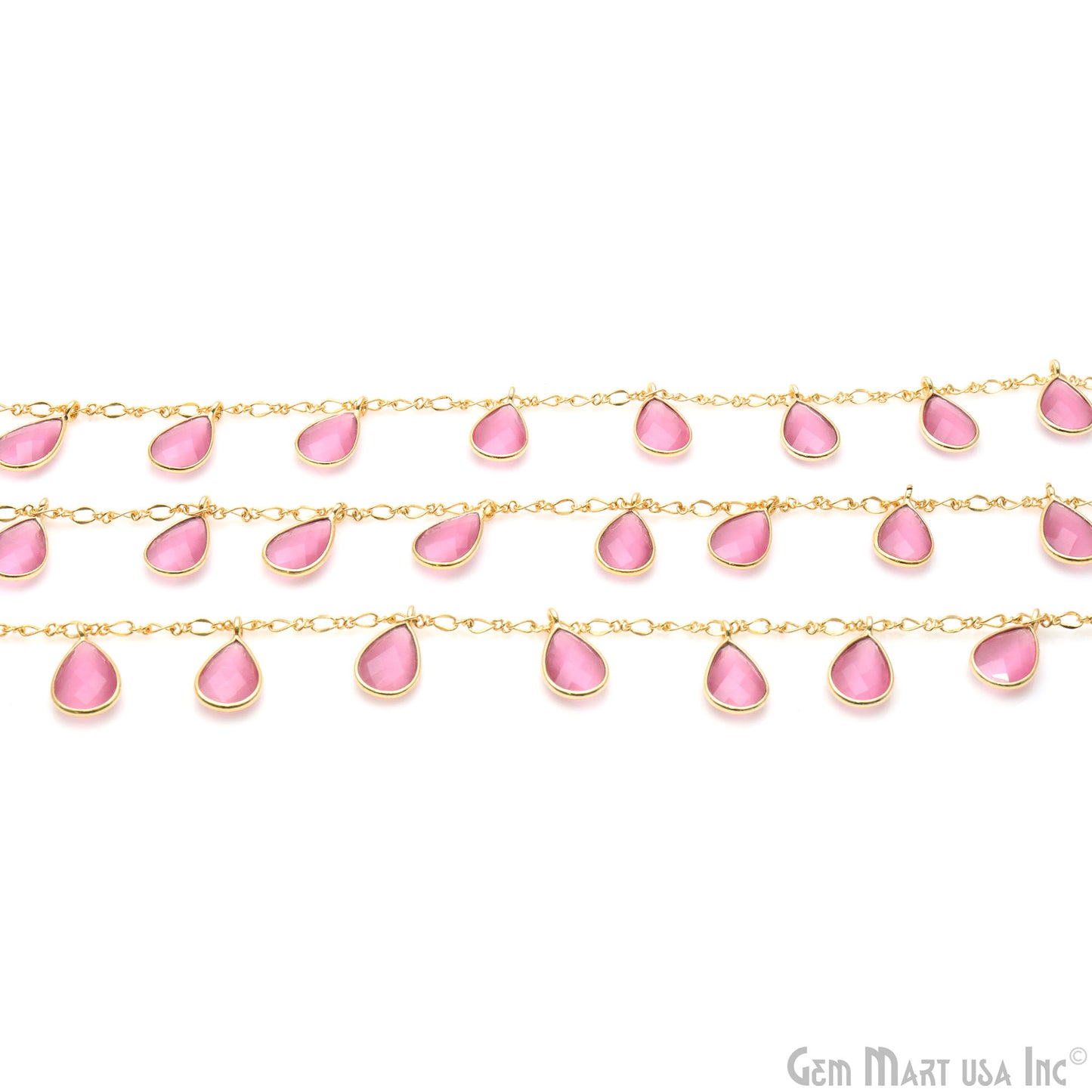 Pink Monalisa Pears Bezel Connector Dangle Rosary Chain