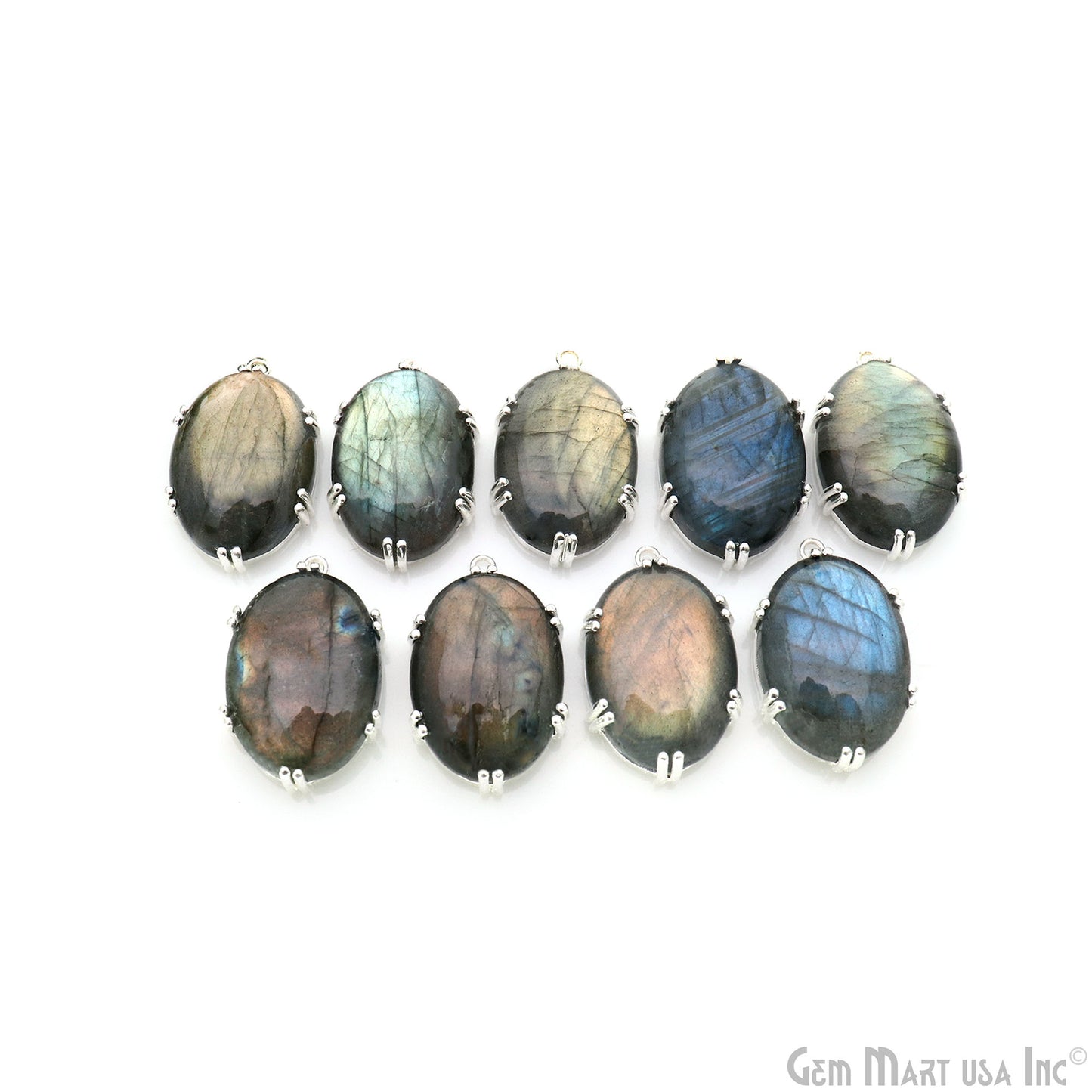 Flashy Labradorite Cabochon 29x18mm Oval Prong Silver Setting Single Bail Gemstone Connector