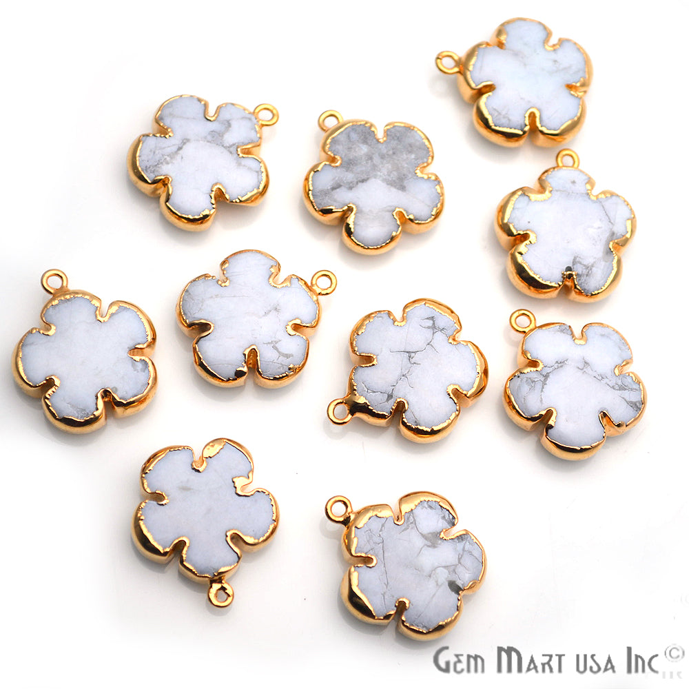 Flower Shape Gemstone Gold Edged Connector Charm (Pick Gemstone, Bail) - GemMartUSA