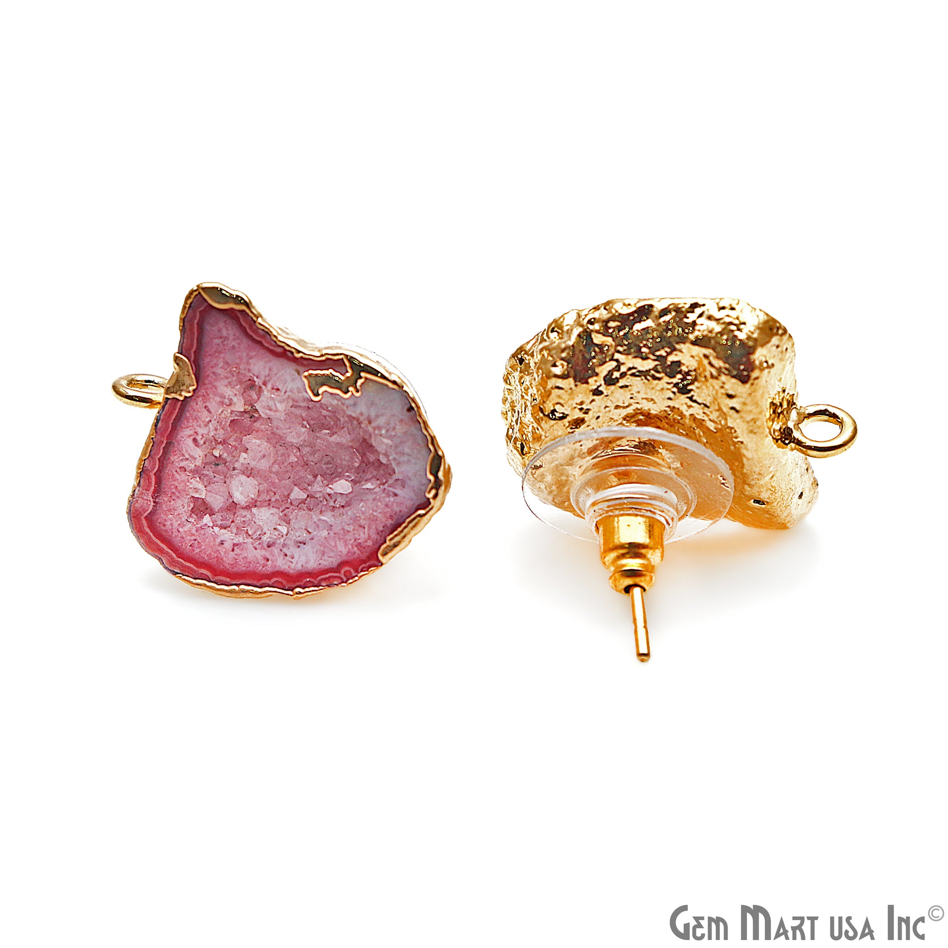 DIY Agate Slice Geode Druzy 21x15mm Gold Electroplated Loop Connector Studs Earrings - GemMartUSA