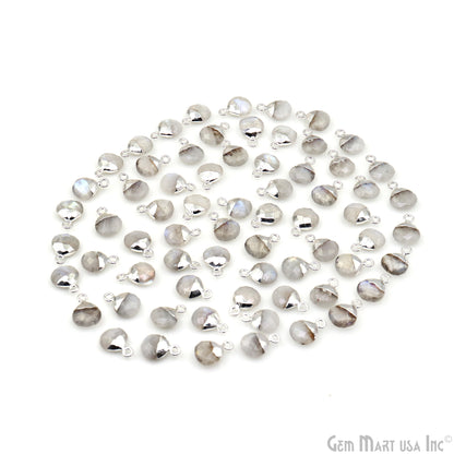 Rainbow Moonstone 10mm Heart Silver Electroplated Gemstone Connector