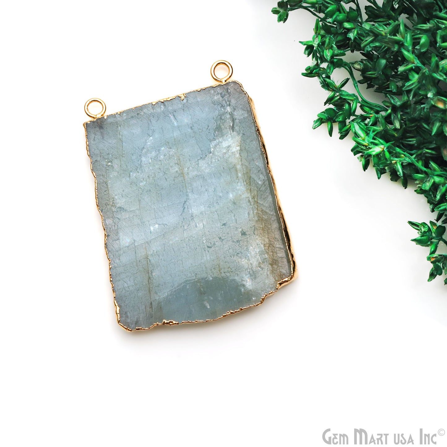Aquamarine Free Form shape 55x38mm Gold Electroplated Gemstone Cat Bail Connector