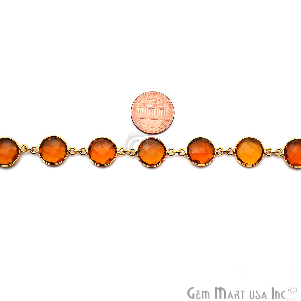 Citrine 12mm Round Gold Plated Continuous Connector Chain - GemMartUSA (764276441135)