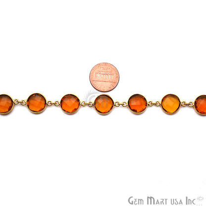 Citrine 12mm Round Gold Plated Continuous Connector Chain - GemMartUSA (764276441135)
