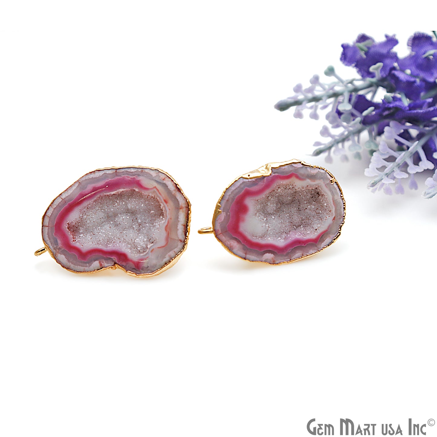 DIY Agate Slice Geode Druzy 22x32mm Gold Electroplated Loop Connector Studs Earrings - GemMartUSA