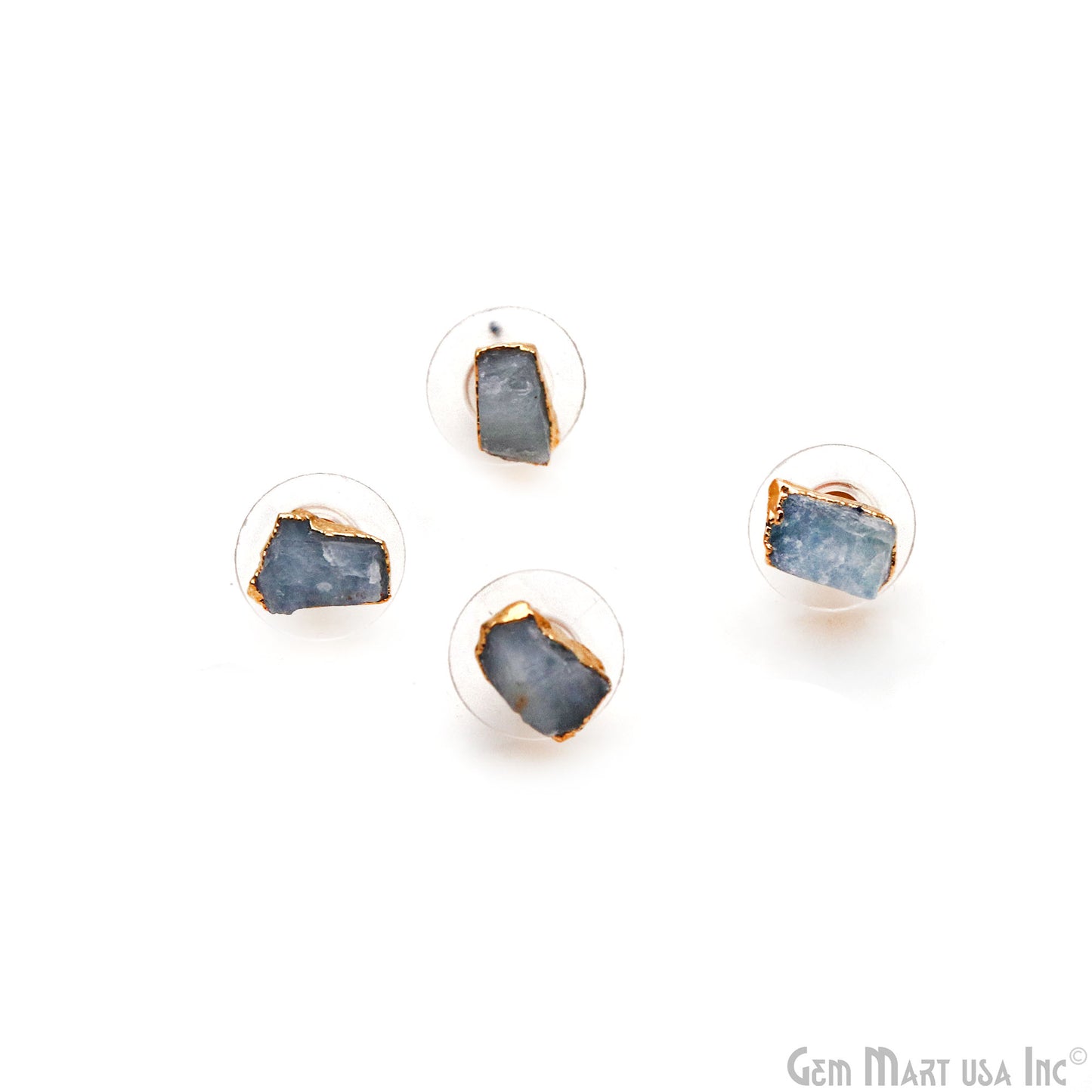 Natural Rough Gemstone 8x5mm Gold Electroplated Stud Earring