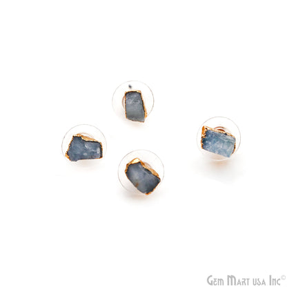 Natural Rough Gemstone 8x5mm Gold Electroplated Stud Earring