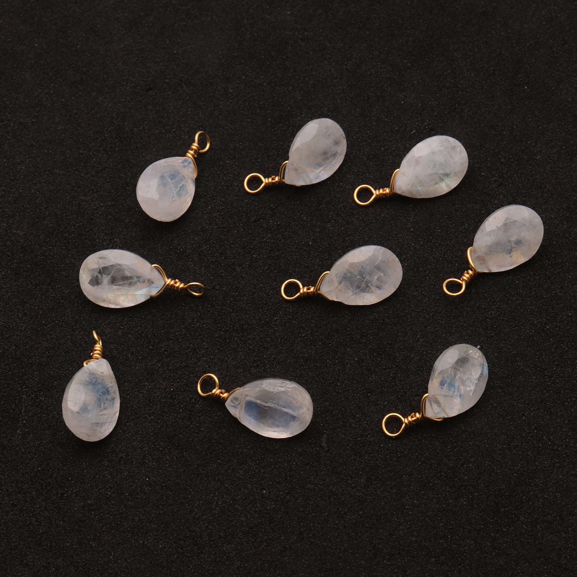 Rainbow Moonstone 7x10mm Pears Single Bail Gold Wire Wrapped Gemstone Connector - GemMartUSA