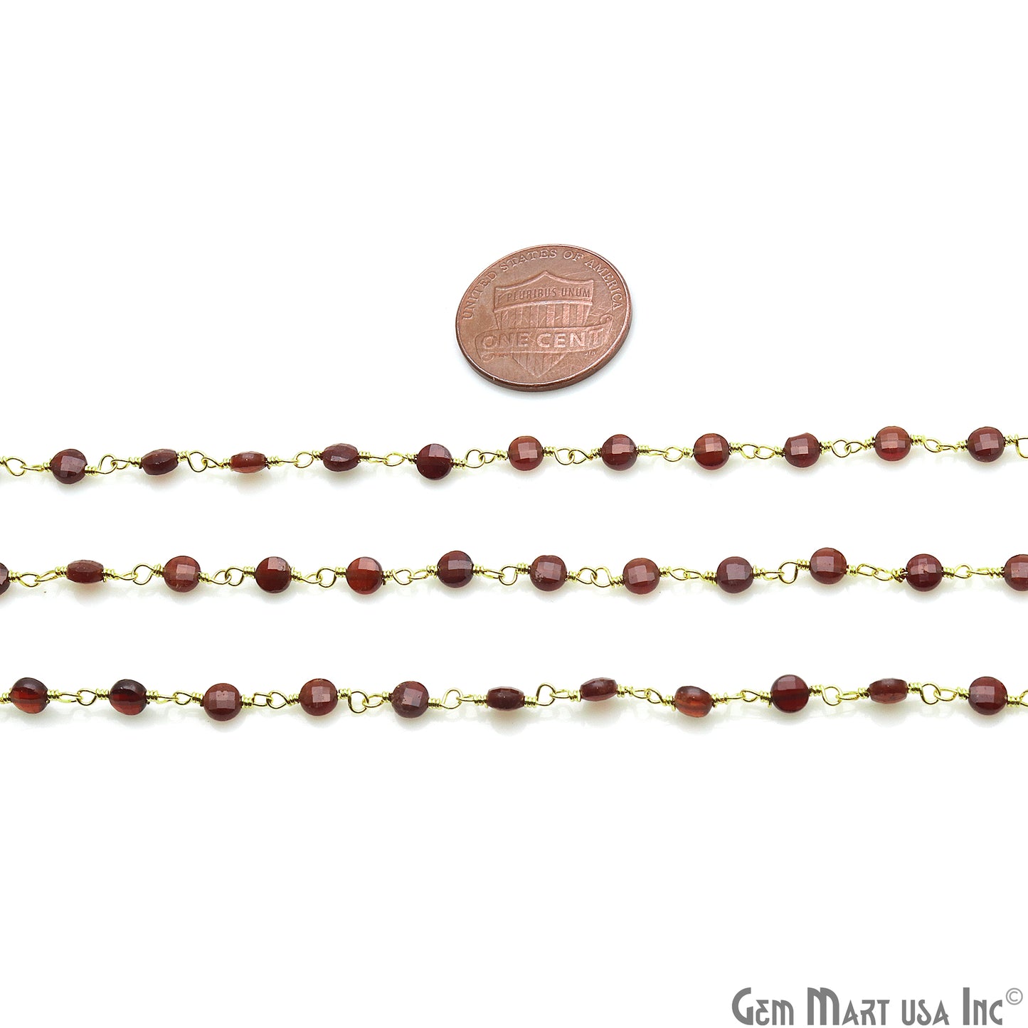 Pink Garnet Faceted 3-4mm Gold Wire Wrapped Rosary Chain - GemMartUSA