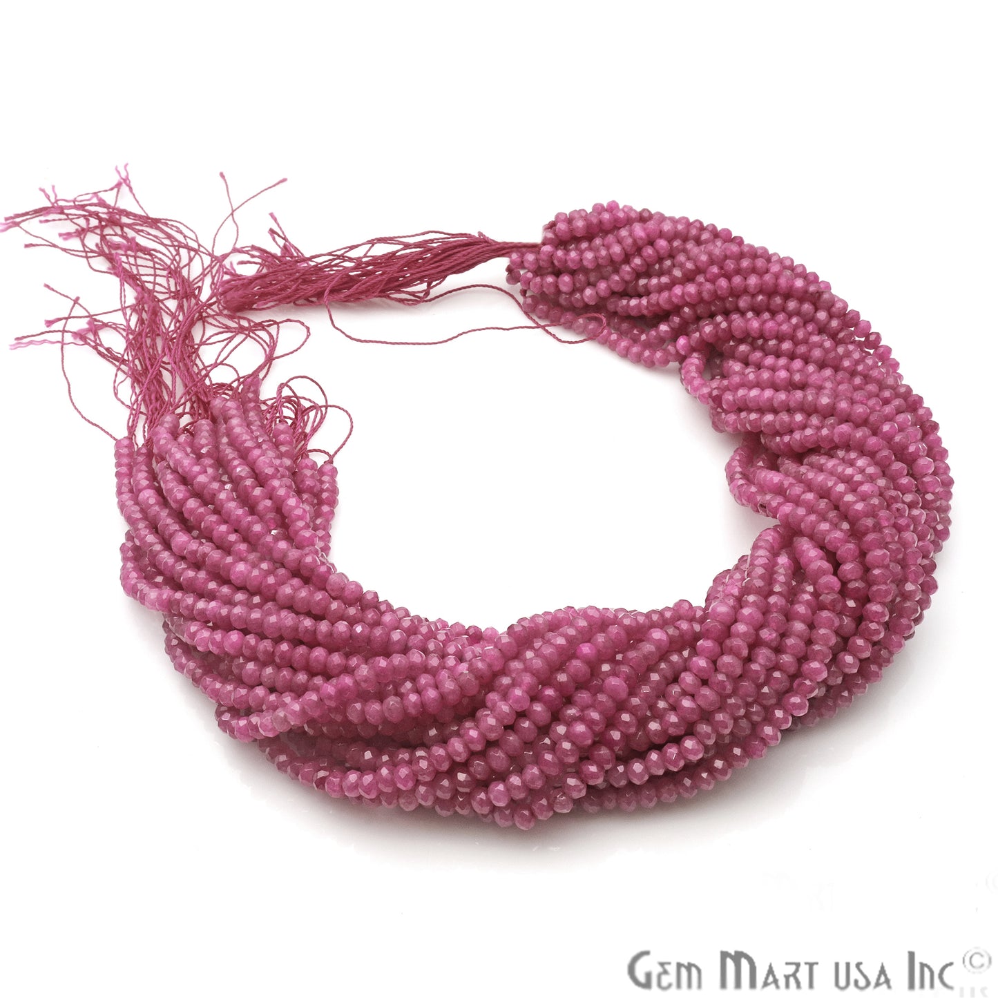 Hot Pink Jade 3-4mm Faceted Rondelle Beads Strands 14Inch - GemMartUSA