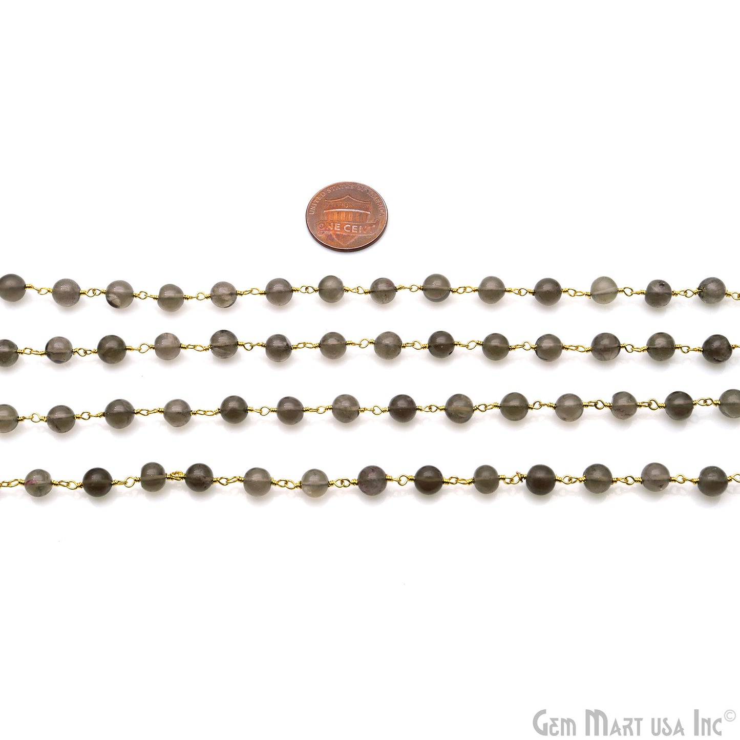 Smoky Topaz 5mm Round Smooth Beads Gold Plated Rosary Chain