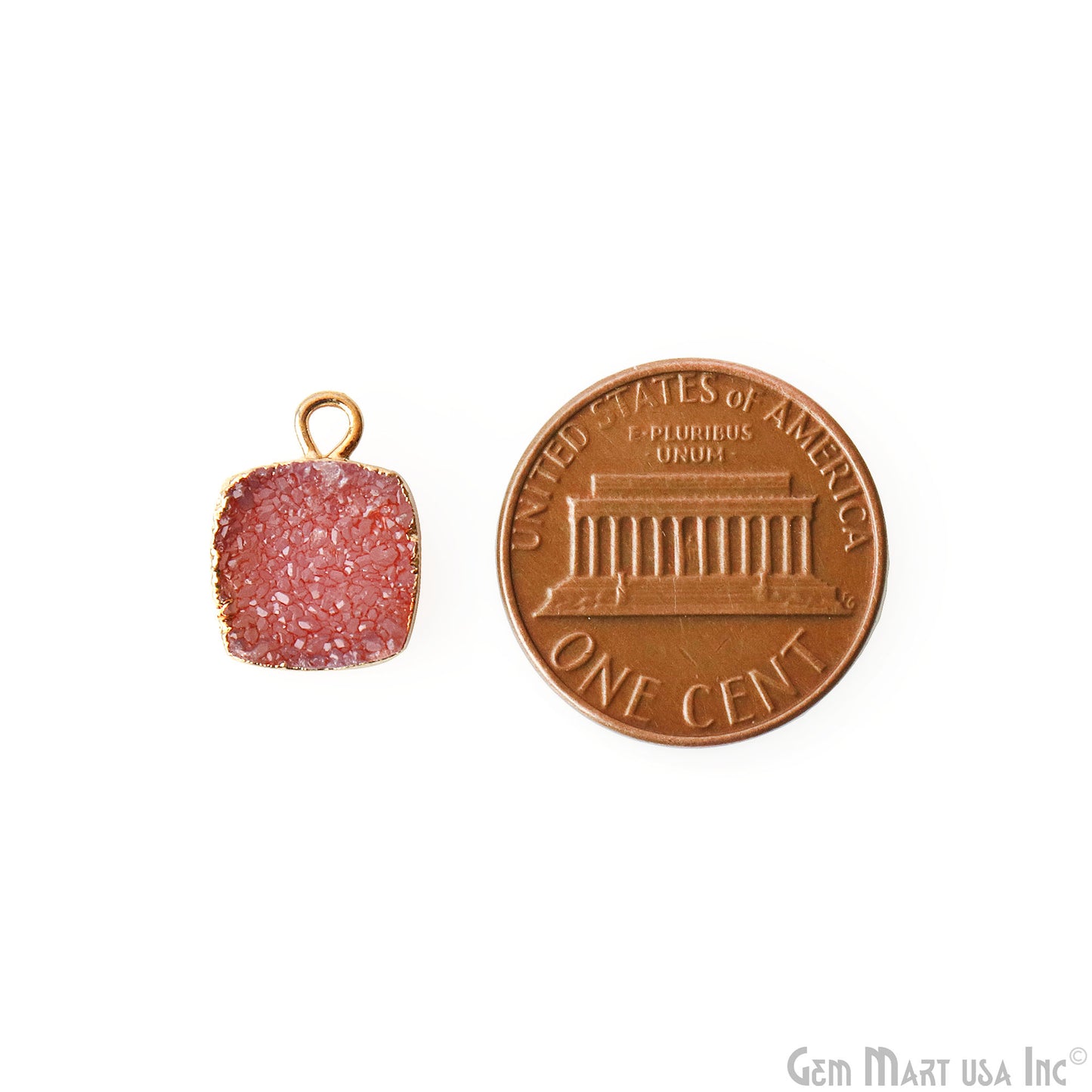 Orange Color Druzy Square 10mm Single Bail Gold Electroplated Gemstone Connector