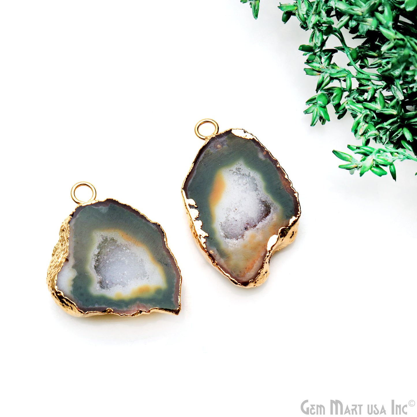 Geode Druzy 35x20mm Organic Gold Electroplated Single Bail Gemstone Earring Connector 1 Pair