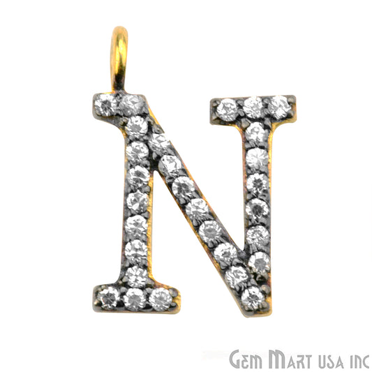 N' Alphabet Charm CZ Pave Gold Vermeil Charm for Bracelet & Pendants - GemmartUSA