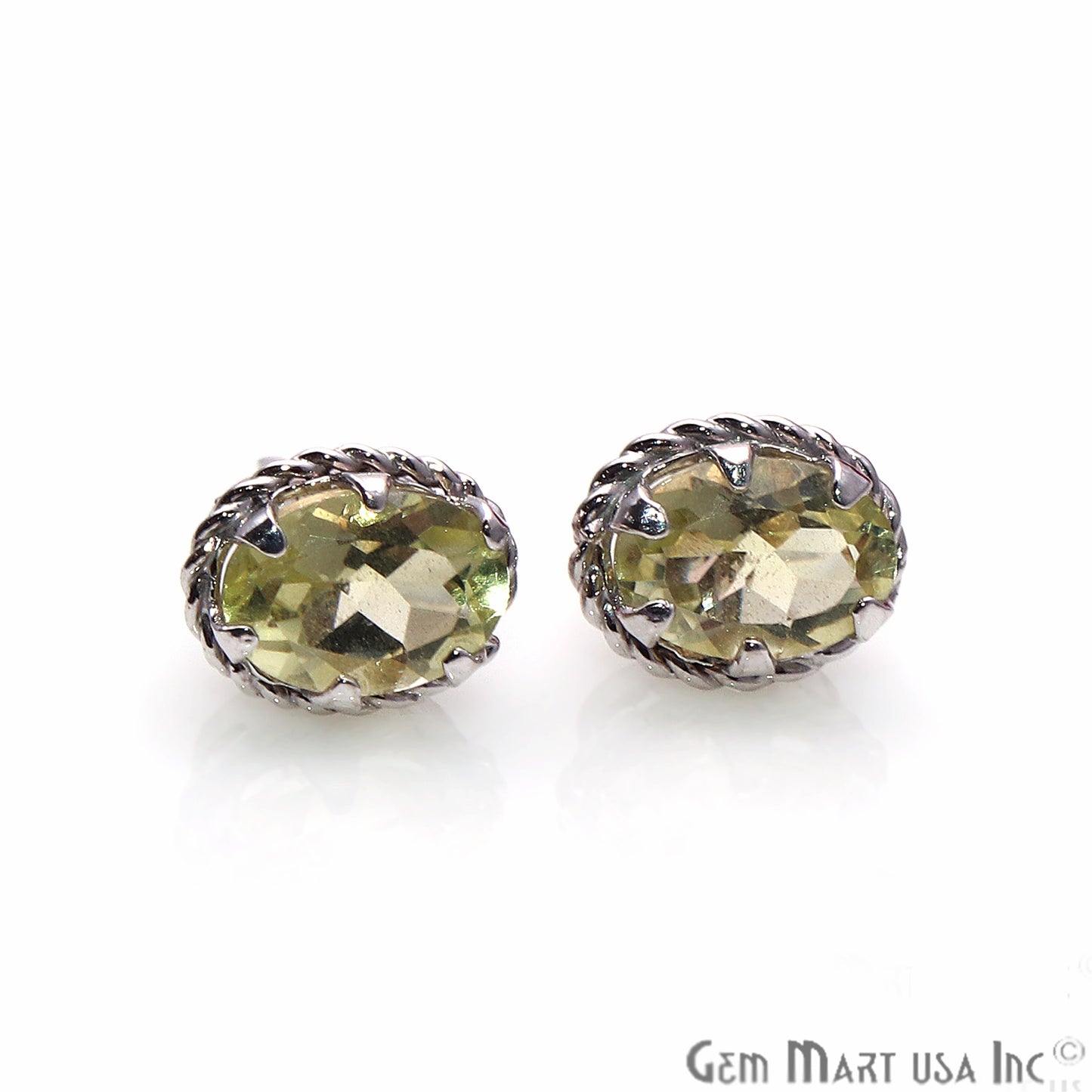 Lemon Topaz 7x5mm Sterling Silver Oval Shape Prong Setting Stud Earring - GemMartUSA