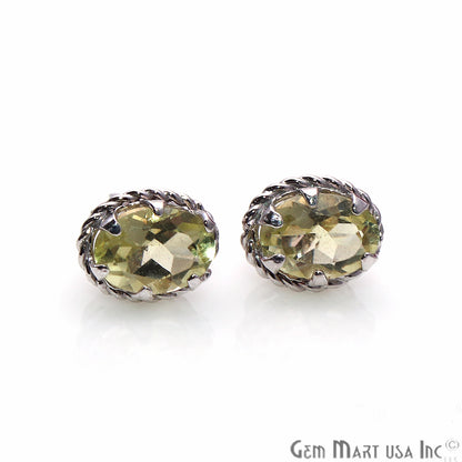 Lemon Topaz 7x5mm Sterling Silver Oval Shape Prong Setting Stud Earring - GemMartUSA