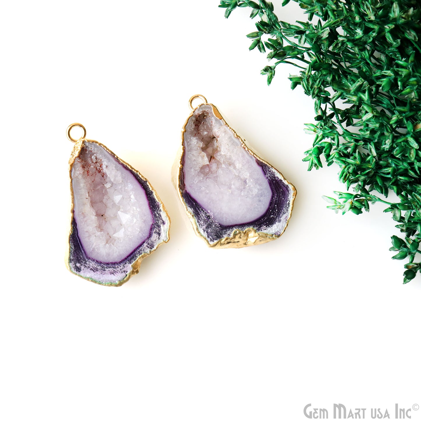 Geode Druzy 41x26mm Organic Gold Electroplated Single Bail Gemstone Earring Connector 1 Pair