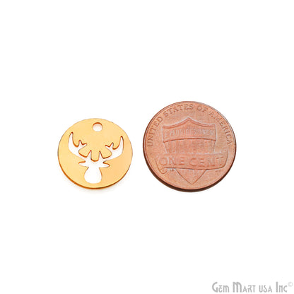 Horn On Round Shape Laser Finding Gold Plated 15mm Charm For Bracelets & Pendants