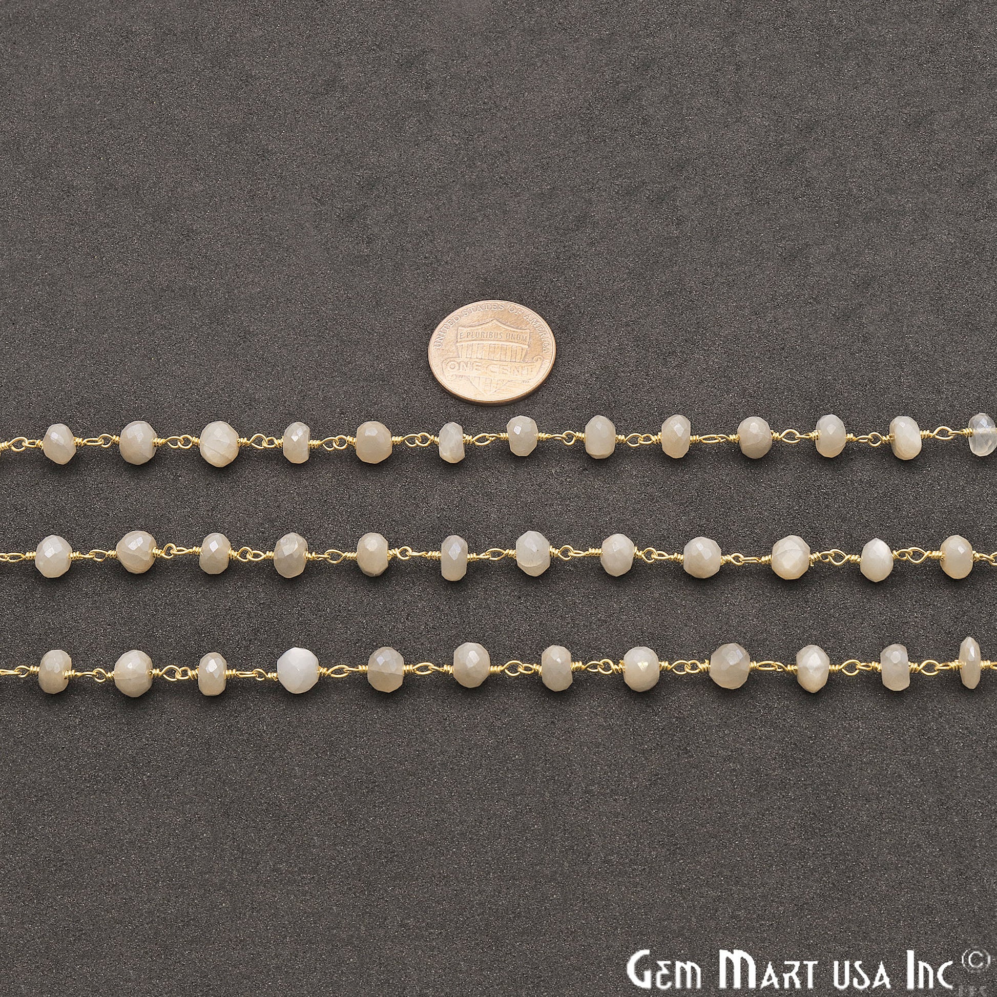 White Monalisa Coated Beads 5-6mm Gold Plated Wire Wrapped Gemstone Rosary Chain - GemMartUSA