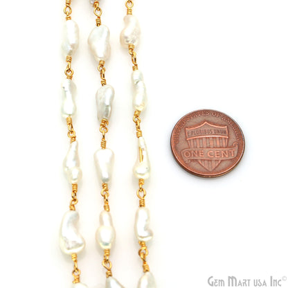 Pearl Free Form 14x8mm Gold Wire Wrapped Rosary Chain