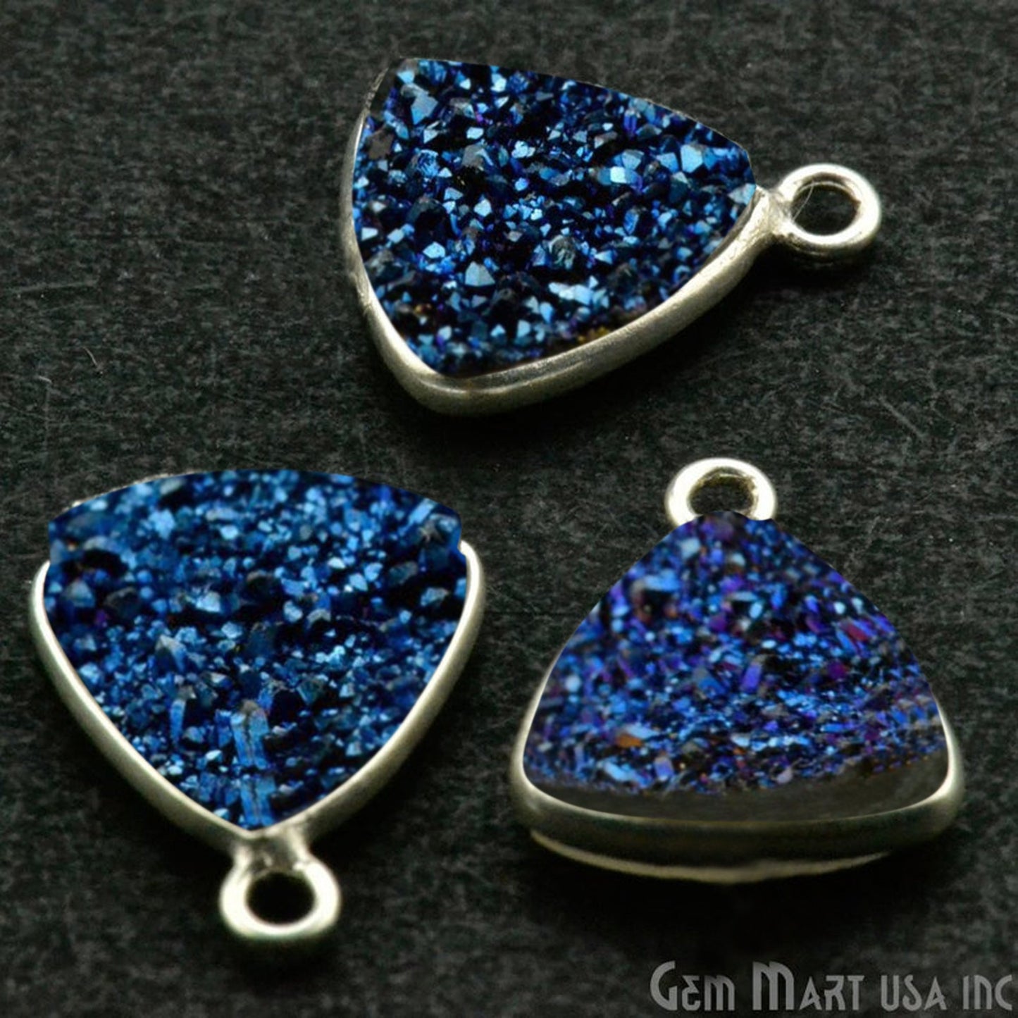 Natural Titanium Druzy 10mm Trillion Silver Single Bail Gemstone Connector