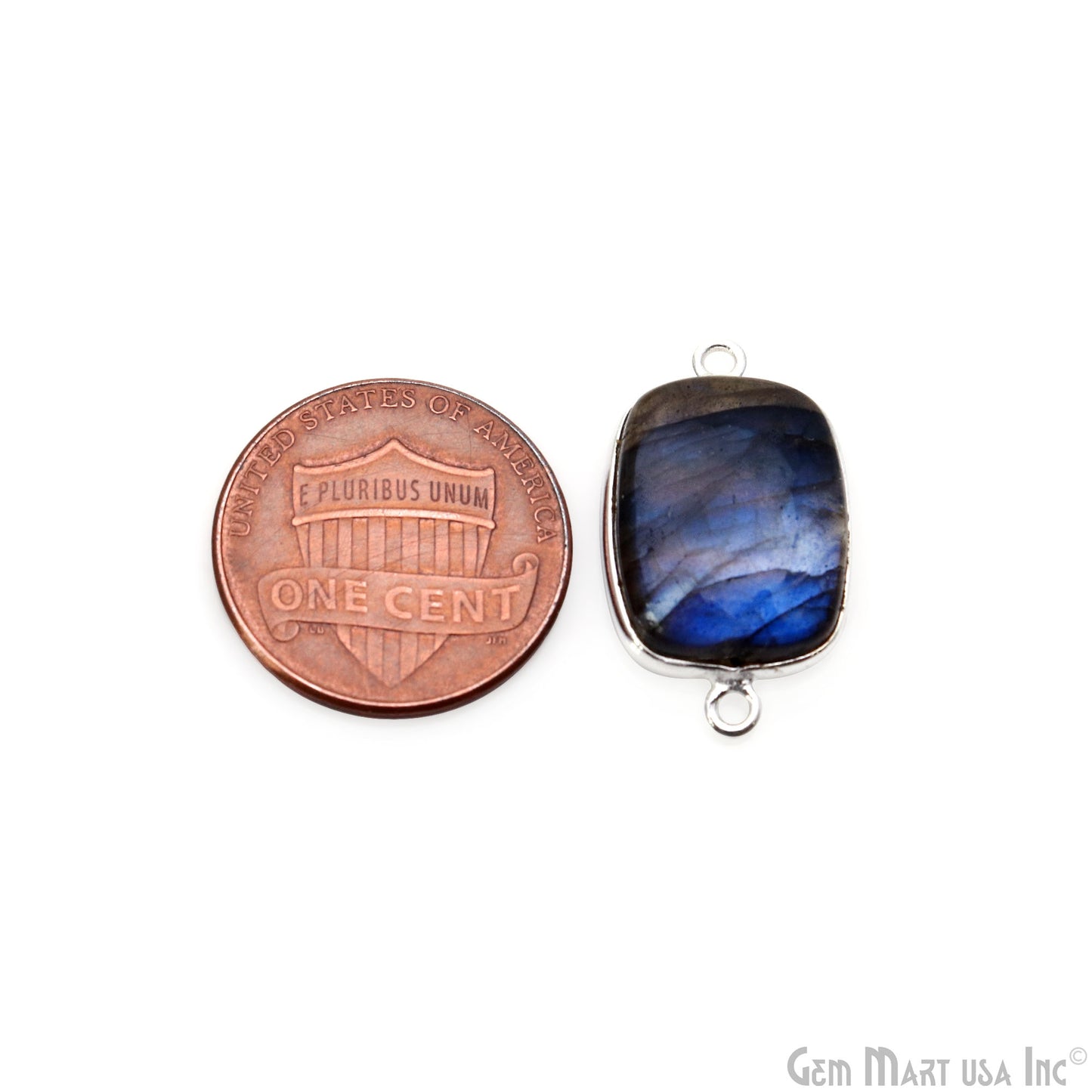 Flashy Labradorite Cabochon 12x16mm Octagon Double Bail Silver Plated Gemstone Connector