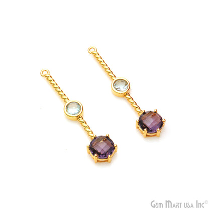 Amethyst & Blue Topaz Long Gemstone Gold Plated Earring Connector