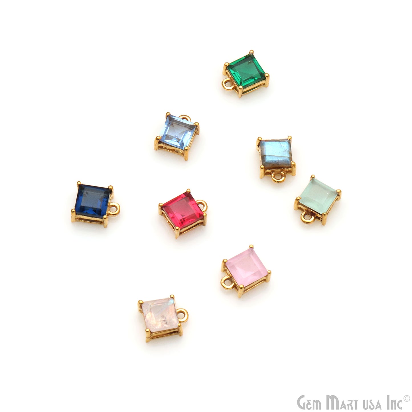 Gemstone 6mm Square Gold Plated Prong Setting Gemstone Connector
